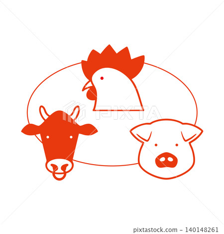 牛肉、豬肉、雞肉——肉類圖示——紅色 牛肉、豬肉、雞肉——肉類圖示——紅色 140148261