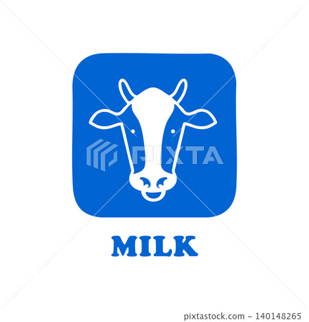 MILK icon with blue square text featuring a cow. MILK icon with blue square text featuring a cow. 140148265