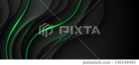 Abstract green light flowing curve lines on black blank space dark shadow backdrop elegant design vector Abstract green light flowing curve lines on black blank space dark shadow backdrop elegant design vector 140148495