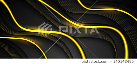 Abstract yellow light flowing curve lines on dark shadow backdrop elegant design vector Abstract yellow light flowing curve lines on dark shadow backdrop elegant design vector 140148496