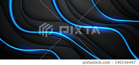 Abstract blue light flowing curve lines on dark shadow backdrop elegant design vector Abstract blue light flowing curve lines on dark shadow backdrop elegant design vector 140148497