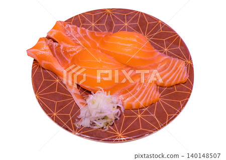 Top view of burn salmon with japan rice, focus selective Top view of burn salmon with japan rice, focus selective 140148507