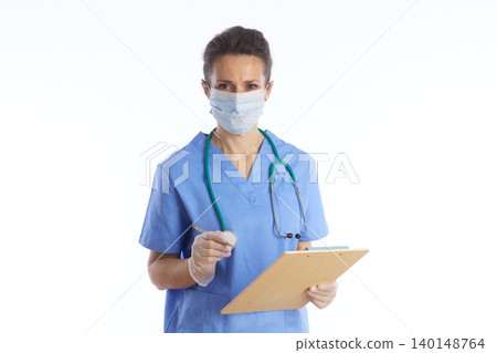 Female Doctor with Clipboard and Stethoscope Female Doctor with Clipboard and Stethoscope 140148764