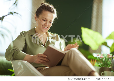 Smiling Woman Enjoying a Good Book at Home Smiling Woman Enjoying a Good Book at Home 140148838