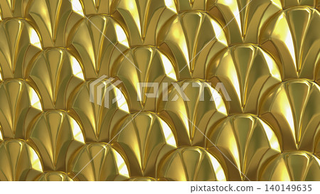 Luxurious Golden Scallop Wall Texture 3d render. 140149635