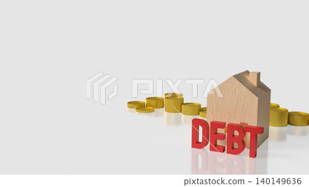 Home Debt Crisis With Golden Coins 3d render. Home Debt Crisis With Golden Coins 3d render. 140149636