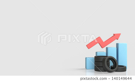 Tire Sales Growth With Rising Arrow Chart 3d render. 140149644