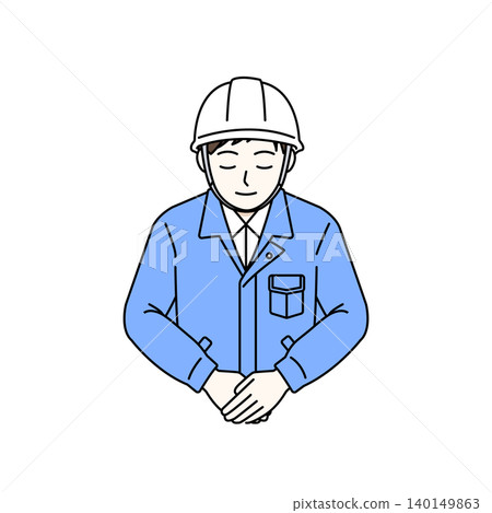 Male worker, helmet, bowing, greeting, etiquette, business, illustration Male worker, helmet, bowing, greeting, etiquette, business, illustration 140149863