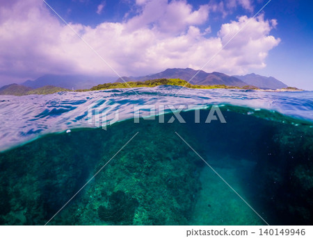 屋久島(部分被淹沒)的水下景色和山脈 屋久島(部分被淹沒)的水下景色和山脈 140149946