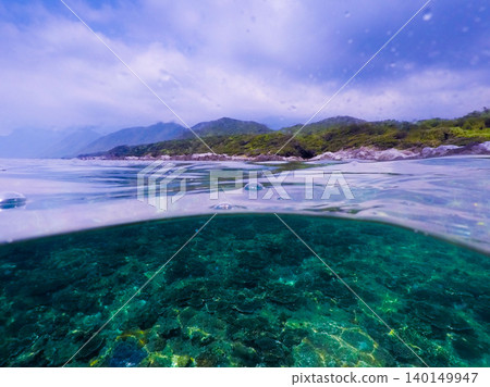 屋久島(部分被淹沒)的水下景色和山脈 屋久島(部分被淹沒)的水下景色和山脈 140149947