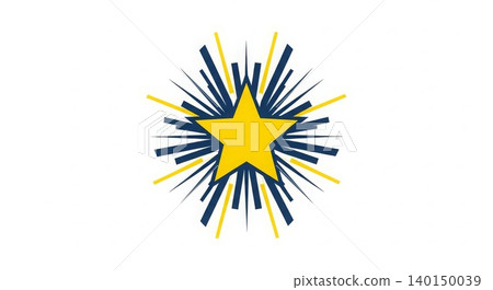 Celebration - Golden Star with Dynamic Navy Blue and Yellow Burst Rays Shining Bright on White Background Celebration - Golden Star with Dynamic Navy Blue and Yellow Burst Rays Shining Bright on White Background 140150039