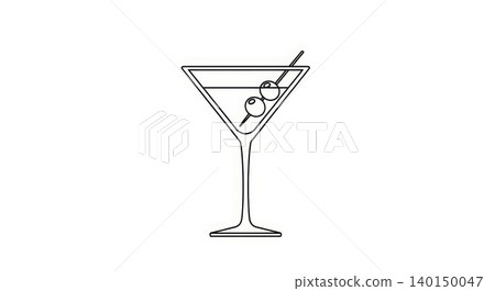 Cocktail - Minimalist Line Art Illustration of Classic Martini Glass with Olive Garnish on White Cocktail - Minimalist Line Art Illustration of Classic Martini Glass with Olive Garnish on White 140150047