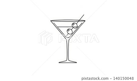 Cocktail - Minimalist Line Art Illustration of Martini Glass with Olives on White Background Cocktail - Minimalist Line Art Illustration of Martini Glass with Olives on White Background 140150048