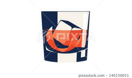 Cocktail - Negroni Cocktail in Rocks Glass with Ice Cube and Orange Peel Garnish Flat Design Illustration Cocktail - Negroni Cocktail in Rocks Glass with Ice Cube and Orange Peel Garnish Flat Design Illustration 140150051