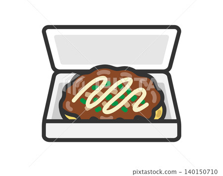 An illustration of an okonomiyaki icon (line drawing, color) in a package. 140150710