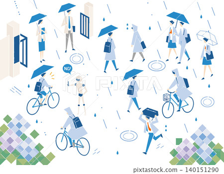 A scene of going to school on a rainy day A scene of going to school on a rainy day 140151290