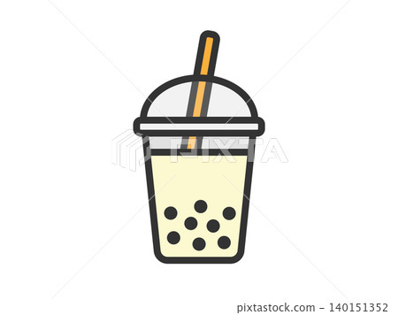 An illustration of a vanilla tapioca milk tea icon (line art in color). An illustration of a vanilla tapioca milk tea icon (line art in color). 140151352