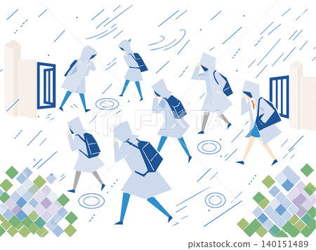 Students going to school in the middle of a typhoon 140151489