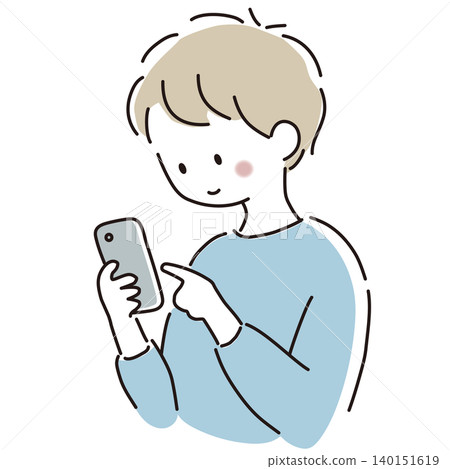 向量圖,描繪了一名男子正在查看他的智慧型手機 向量圖,描繪了一名男子正在查看他的智慧型手機 140151619