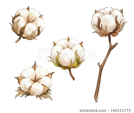 一幅生動的棉花花插圖 140151773