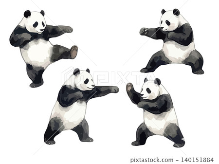 A watercolor-style illustration of a panda doing kung fu. A watercolor-style illustration of a panda doing kung fu. 140151884