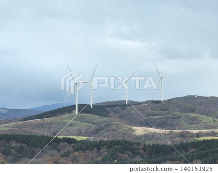 <Bird's-eye view> A landscape with wind energy and wind turbines <Bird's-eye view> A landscape with wind energy and wind turbines 140151925