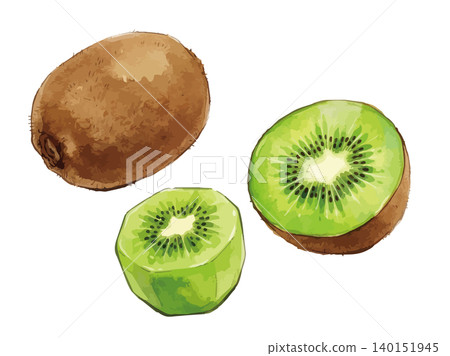 A set of illustrations of a mouthwatering green kiwi. A set of illustrations of a mouthwatering green kiwi. 140151945