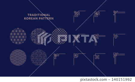 Traditional Korean Geometric Patterns and Oriental Corner Borders Vector Traditional Korean Geometric Patterns and Oriental Corner Borders Vector 140151992