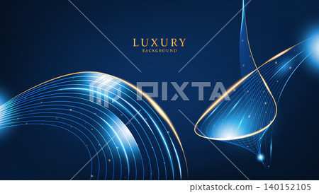 Luxury Blue Technology Background with Glowing Gold Light Waves and Elegant Energy Flow. EPS10 Vector Illustration 140152105