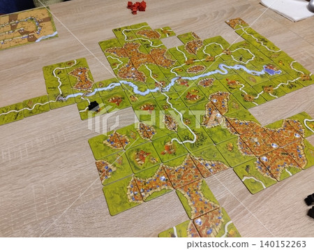 Mozyr, Belarus, April 20 2025: Carcassonne paved playing field Mozyr, Belarus, April 20 2025: Carcassonne paved playing field 140152263