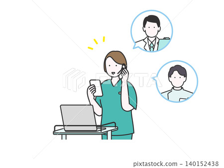 Medical DX illustration: Nurses communicating and communicating with doctors and staff using intercoms. Medical DX illustration: Nurses communicating and communicating with doctors and staff using intercoms. 140152438