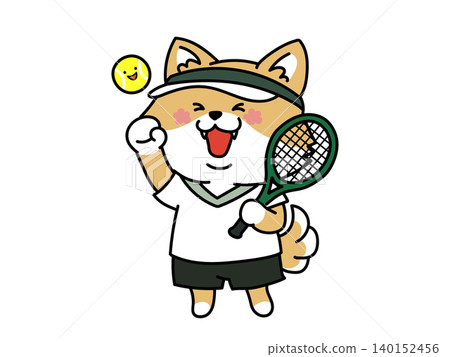 可愛的動物網球選手擺出勝利姿勢:柴犬版 可愛的動物網球選手擺出勝利姿勢:柴犬版 140152456