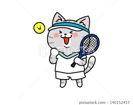 可愛的動物網球選手擺出勝利姿勢:貓咪版 可愛的動物網球選手擺出勝利姿勢:貓咪版 140152457