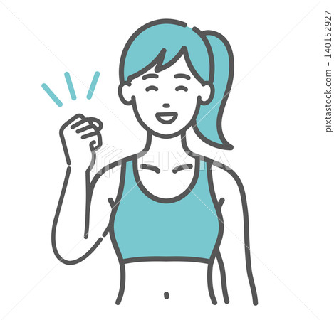 An illustration of a female instructor in sportswear making a victory pose. An illustration of a female instructor in sportswear making a victory pose. 140152927