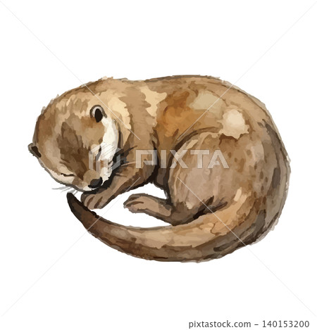 Watercolor-style illustration of an otter 140153200