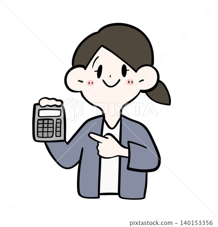 一位女職員拿著計算器指點的插圖 | 微笑,會計 一位女職員拿著計算器指點的插圖 | 微笑,會計 140153356