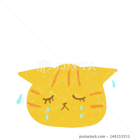 一隻會哭的虎斑貓 - 可愛的貓咪插畫素材 140153551