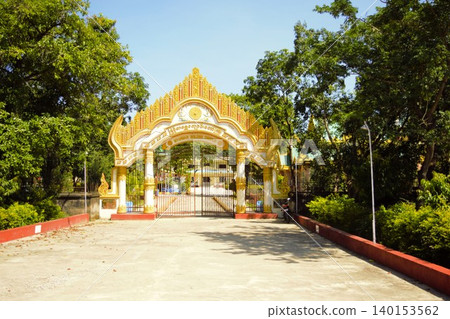 Entrance to the Burmese temple in Lumbini, the birthplace of Buddha. Entrance to the Burmese temple in Lumbini, the birthplace of Buddha. 140153562