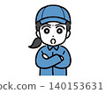 An angry young woman in work clothes (upper body, front view) 140153631