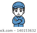 An angry young man in work clothes (upper body, front view) 140153632
