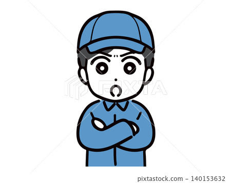 An angry young man in work clothes (upper body, front view) An angry young man in work clothes (upper body, front view) 140153632