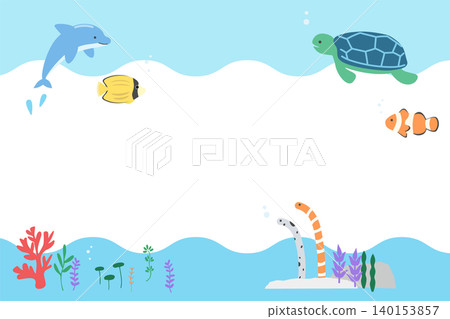 可愛的海洋生物主題邊框插畫 可愛的海洋生物主題邊框插畫 140153857