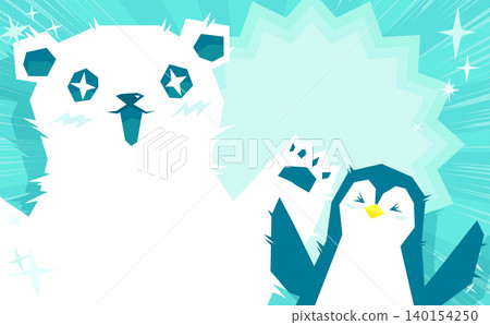 一幅寒冷的畫面,描繪了一隻北極熊和一隻企鵝被寒冷嚇了一跳——橫向視角 一幅寒冷的畫面,描繪了一隻北極熊和一隻企鵝被寒冷嚇了一跳——橫向視角 140154250