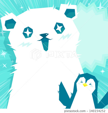 A chilly frame featuring a polar bear and a penguin surprised by the cold - square A chilly frame featuring a polar bear and a penguin surprised by the cold - square 140154252
