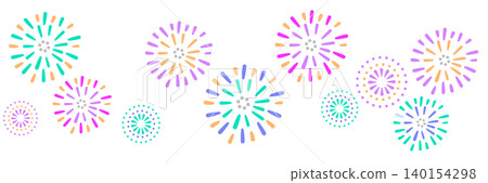 A horizontal background frame featuring colorful and pop-style fireworks that add color to a summer festival. A horizontal background frame featuring colorful and pop-style fireworks that add color to a summer festival. 140154298