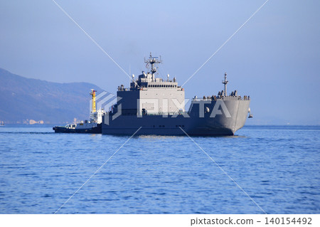Transport ship in port Transport ship in port 140154492