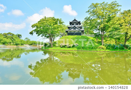 新潟縣上越市高田城遺址公園和高田城的初夏景色。 140154828