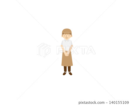 A male cafe employee bows. A male cafe employee bows. 140155109