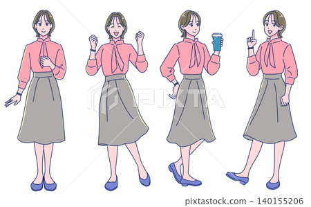 Set of standing illustrations of young female office workers Set of standing illustrations of young female office workers 140155206