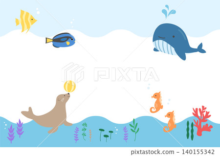 Cute marine frame illustrations featuring whales and other sea creatures. Cute marine frame illustrations featuring whales and other sea creatures. 140155342